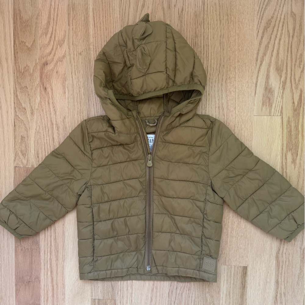 GAP Kids Olive Green Dinosaur Puffer Jacket